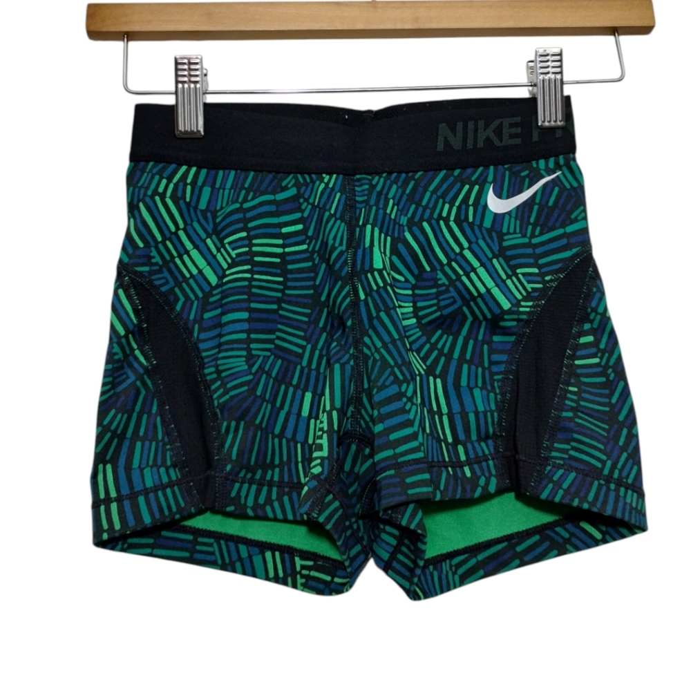 Nike‎ Pro Dri Fit Tidal Green Blue Printed Tight Shorts Women's XS Gym Workout